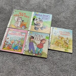 Vintage First Little Golden Books Hardcover Lot of 5 I can fly Panda Bear Secret
